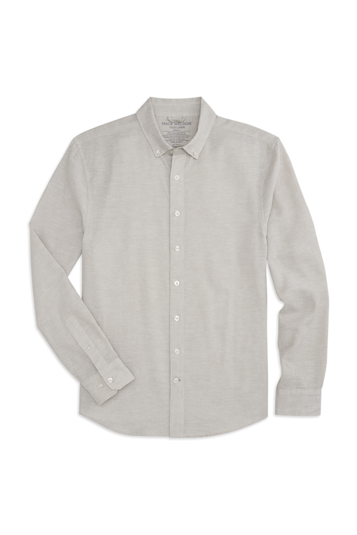 Front view of Tech Linen Button Up in Latte