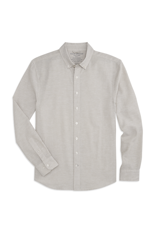 Front view of Tech Linen Button Up in Latte