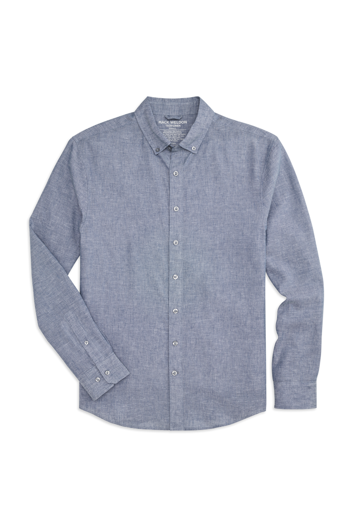 Front view of Tech Linen Button Up in Wild Rapids