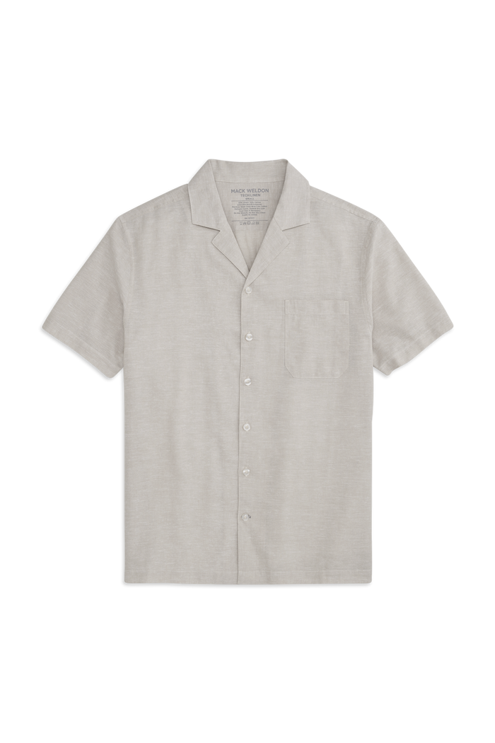 Front view of Tech Linen Camp Shirt in Latte