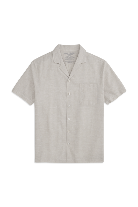 Front view of Tech Linen Camp Shirt in Latte