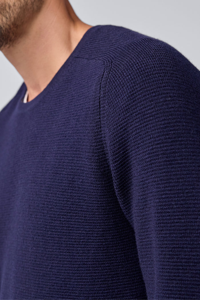 Detailed view of Tech Merino Waffle Crew Neck Sweater in Total Eclipse