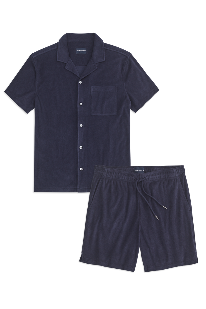 Front view of Terry Cloth Shirt / Shorts Set in Night Sky