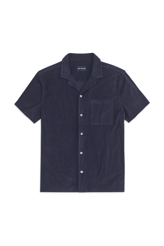 Front view of Terry Cloth Short Sleeve Button Up in Night Sky