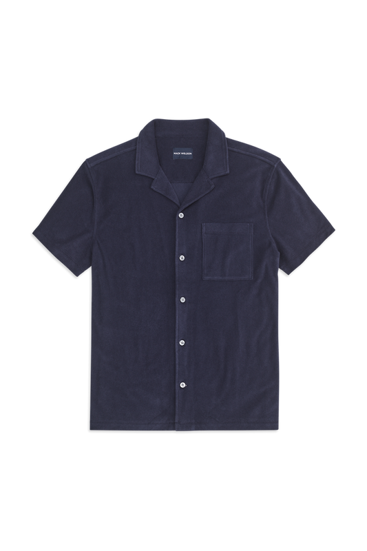 Front view of Terry Cloth Short Sleeve Button Up in Night Sky