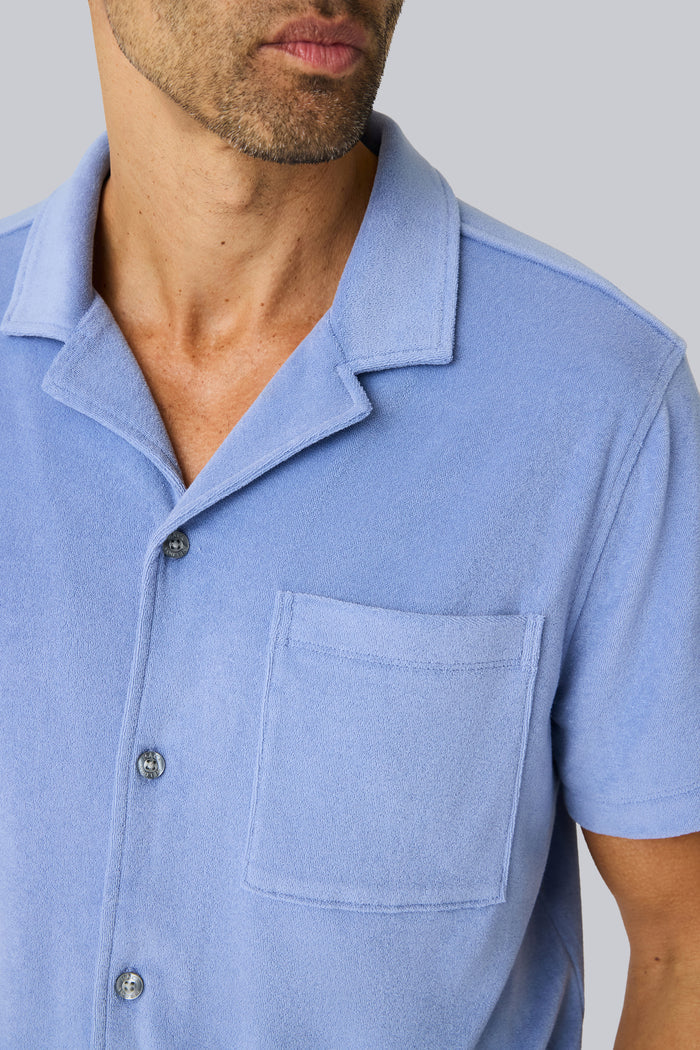 Detailed front pocket of Terry Cloth Short Sleeve Button Up in Desert Spring