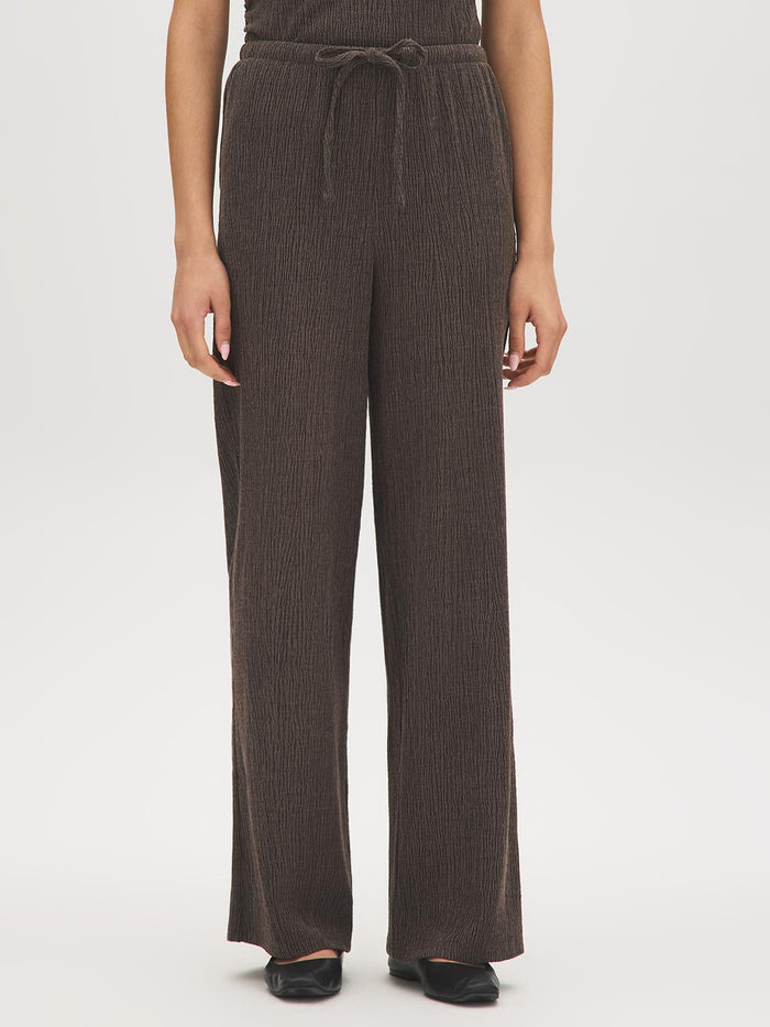 Charcoal Textured Knit Wide-Leg Pull-On Pant - Front View - Suzy Shier