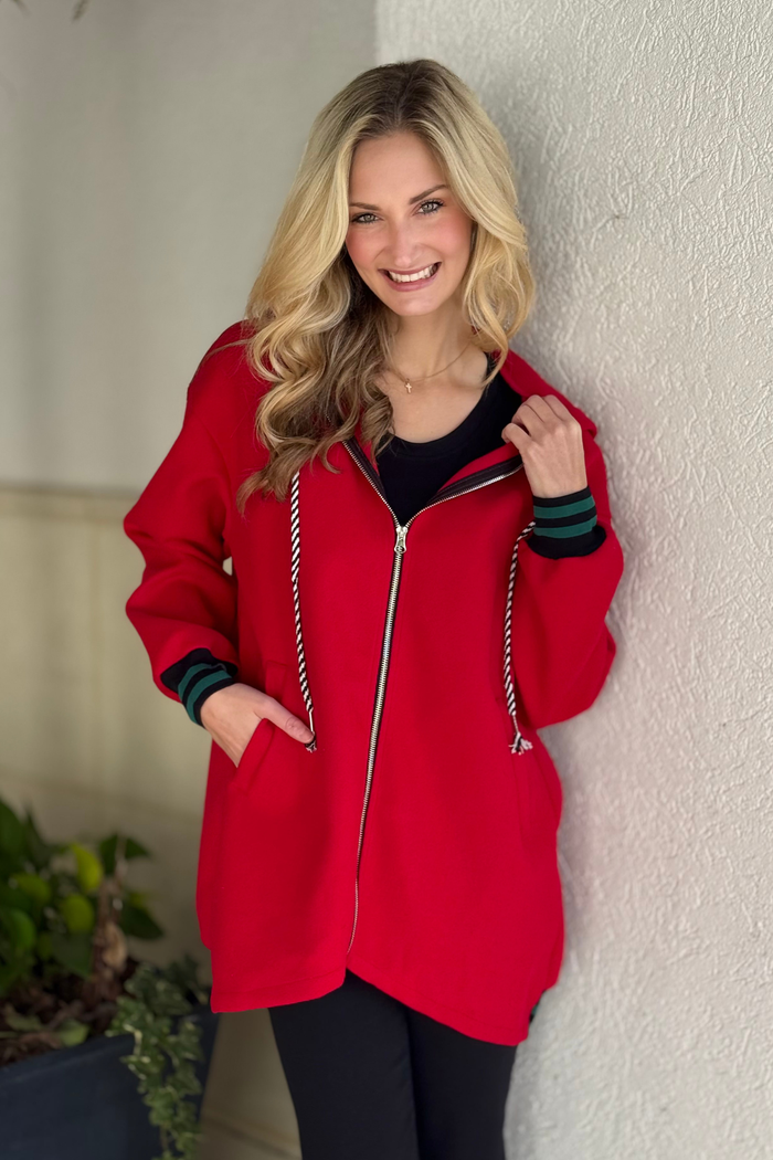 The Ava Contrast Zip Hoodie – Red