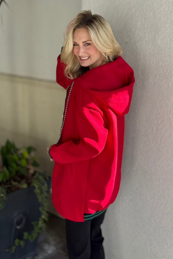 The Ava Contrast Zip Hoodie – Red