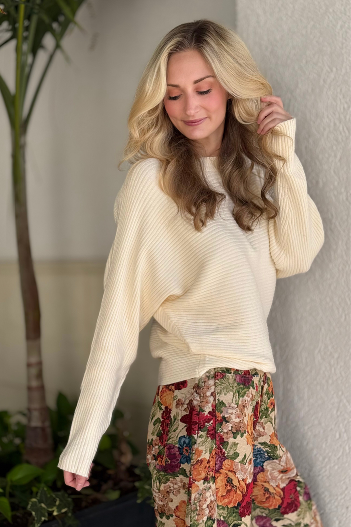 The CloudSoft Batwing Ribbed Sweater – Cream