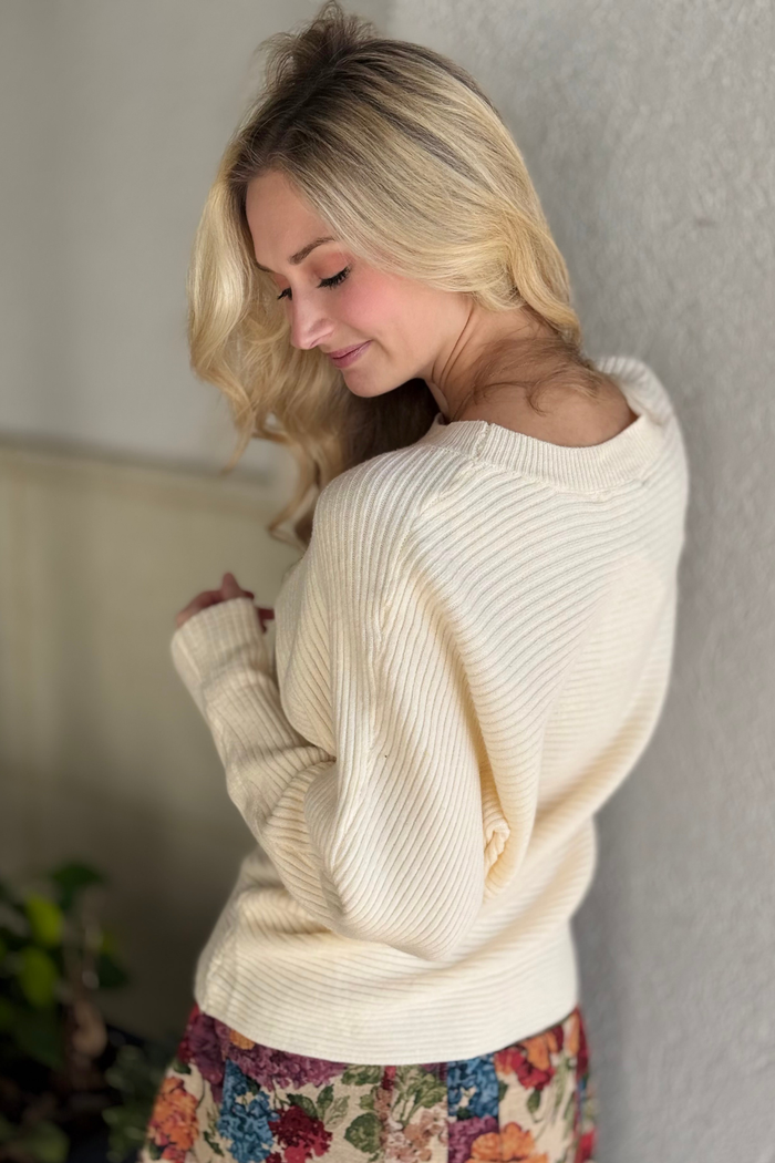 The CloudSoft Batwing Ribbed Sweater – Cream