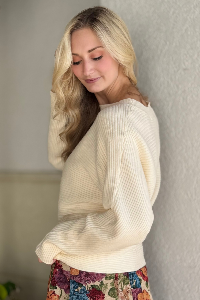 The CloudSoft Batwing Ribbed Sweater – Cream
