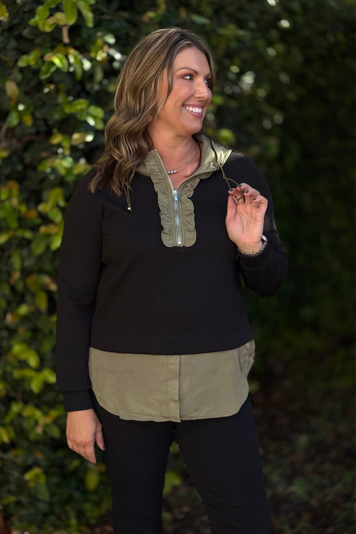 The Kaylee Ruffle Zip Hoodie Top