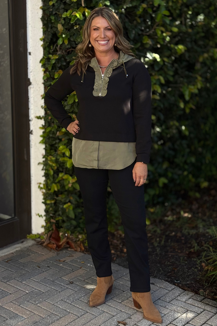 The Kaylee Ruffle Zip Hoodie Top