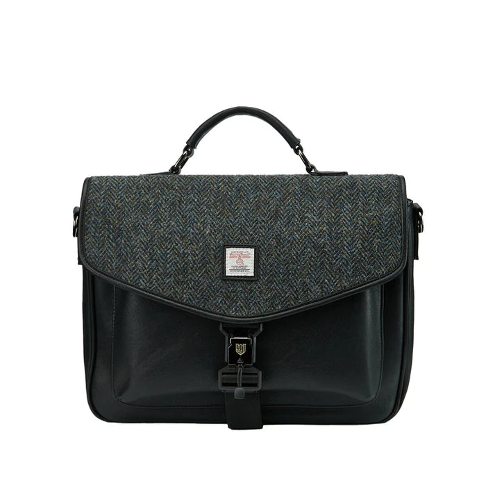 The Laptop Satchel - Black and Grey Herringbone