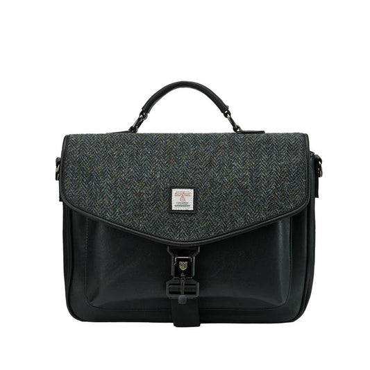 The Laptop Satchel - Black and Grey Herringbone