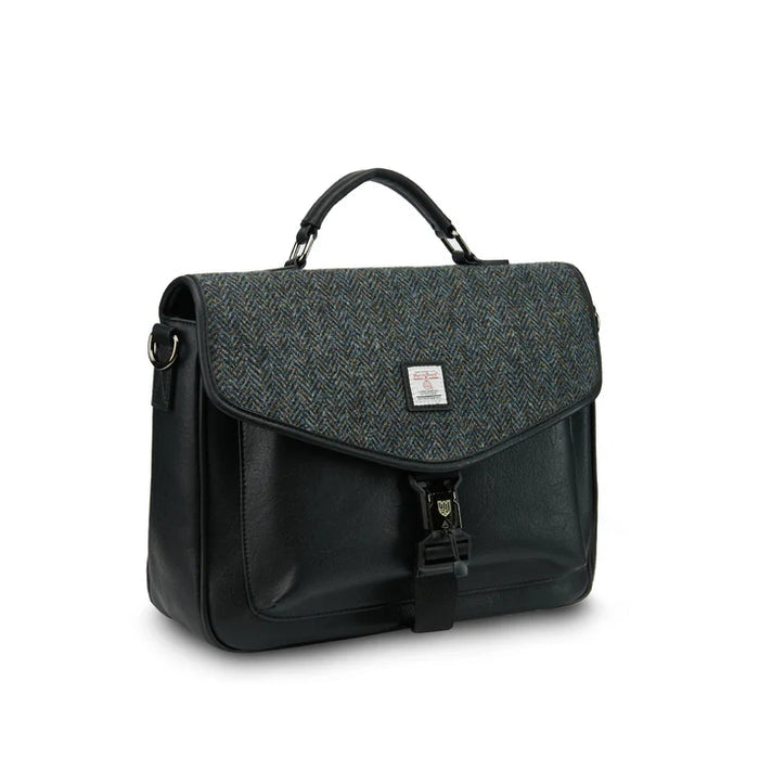 The Laptop Satchel - Black and Grey Herringbone
