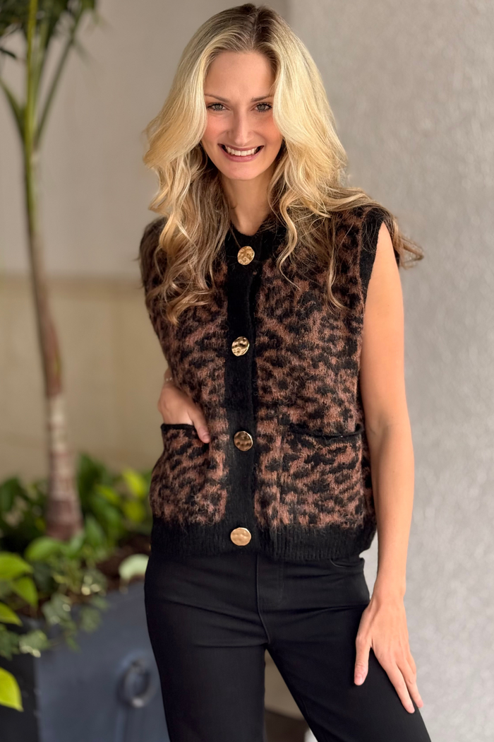 The Luxe Bronze Leopard Sweater Vest