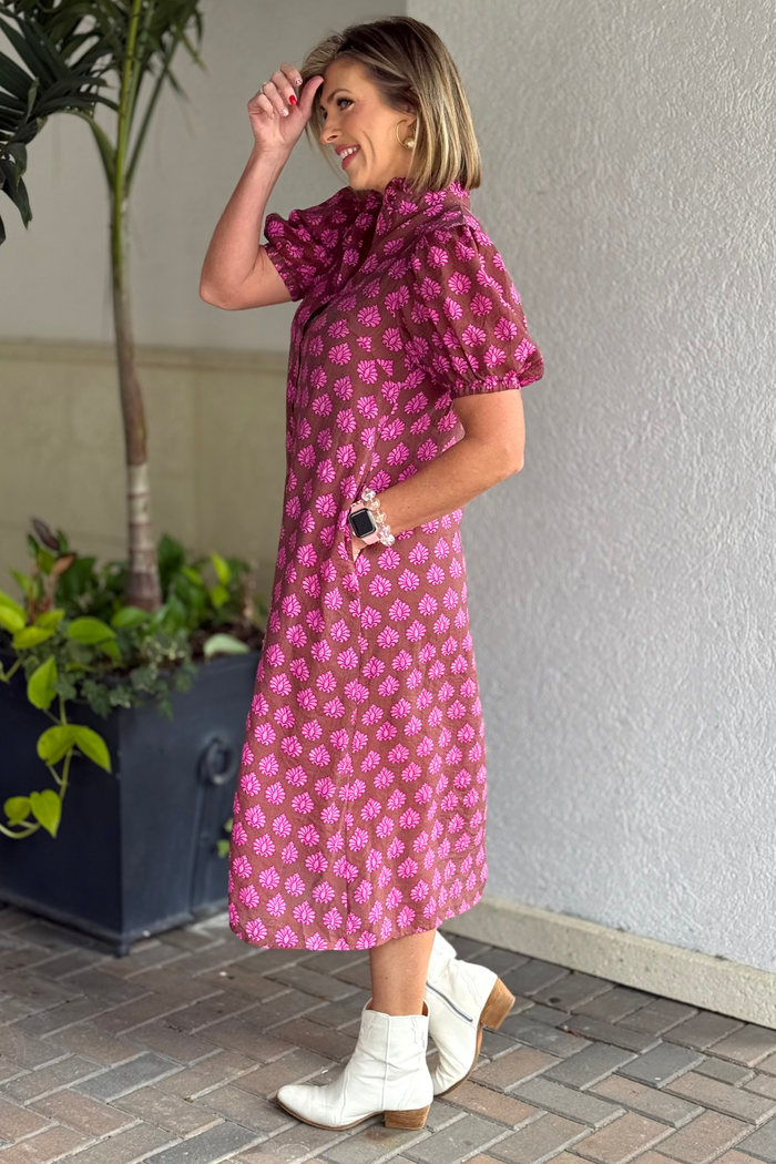 The Marabella Ruffle Collar Printed Midi Dress
