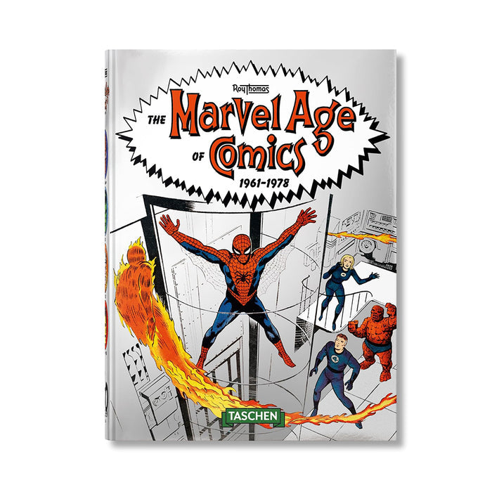 Book cover of 'The Marvel Age of Comics 1961-1978' featuring Spider-Man and other characters.