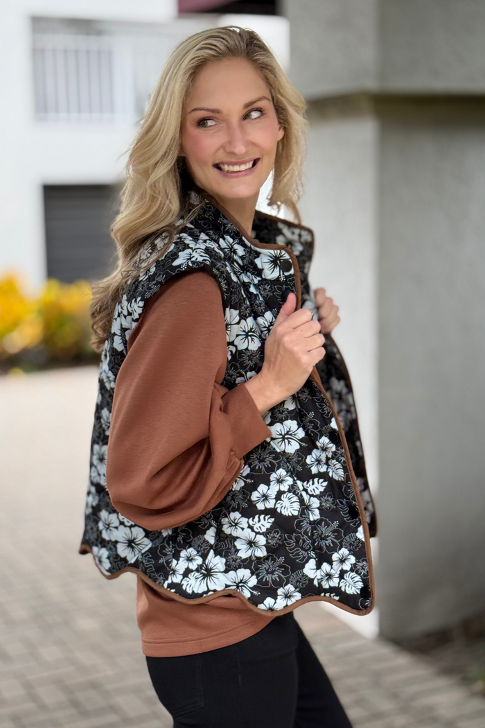 The Meadowlane Quilted Vest – close-up floral quilting