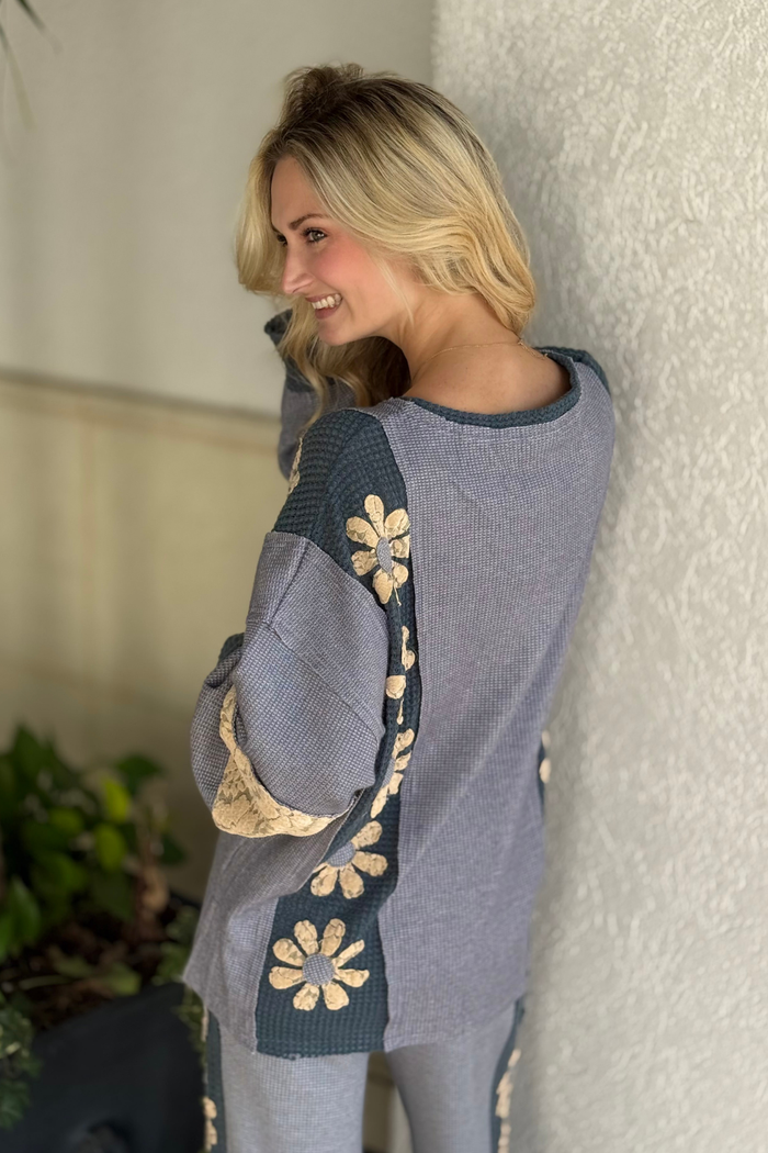 The Slate Bloom Waffle Lace Sweatshirt