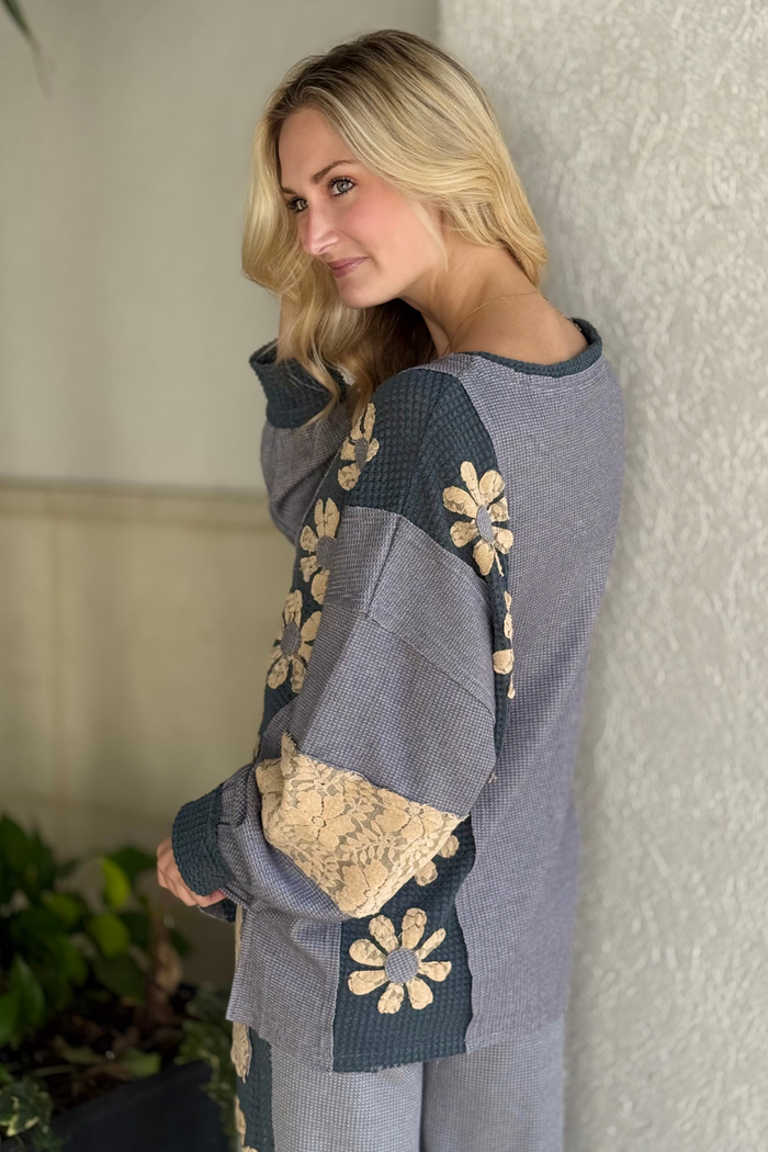 The Slate Bloom Waffle Lace Sweatshirt