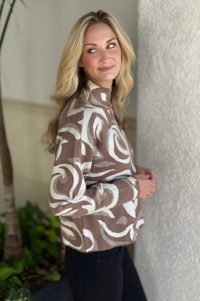 Long sleeve marble print knit in taupe