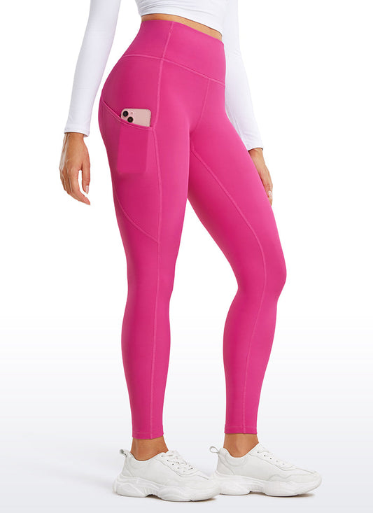 CRZ YOGA Women's High Rise Thermal Fleece Lined Pocket Leggings 28'' Hibiscus Purple