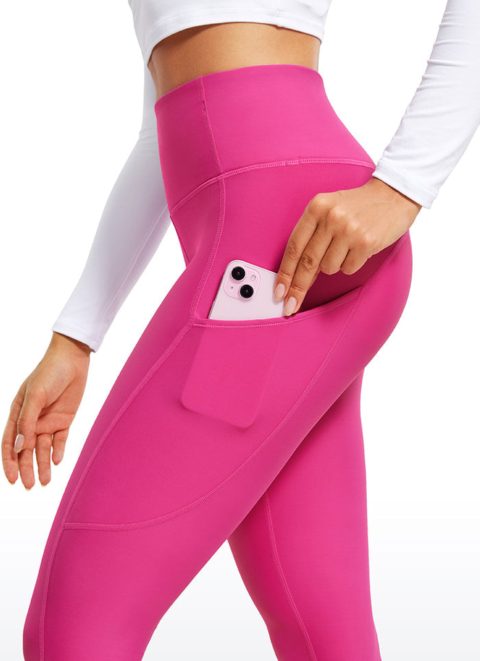 CRZ YOGA Women's High Rise Thermal Fleece Lined Pocket Leggings 28'' Hibiscus Purple