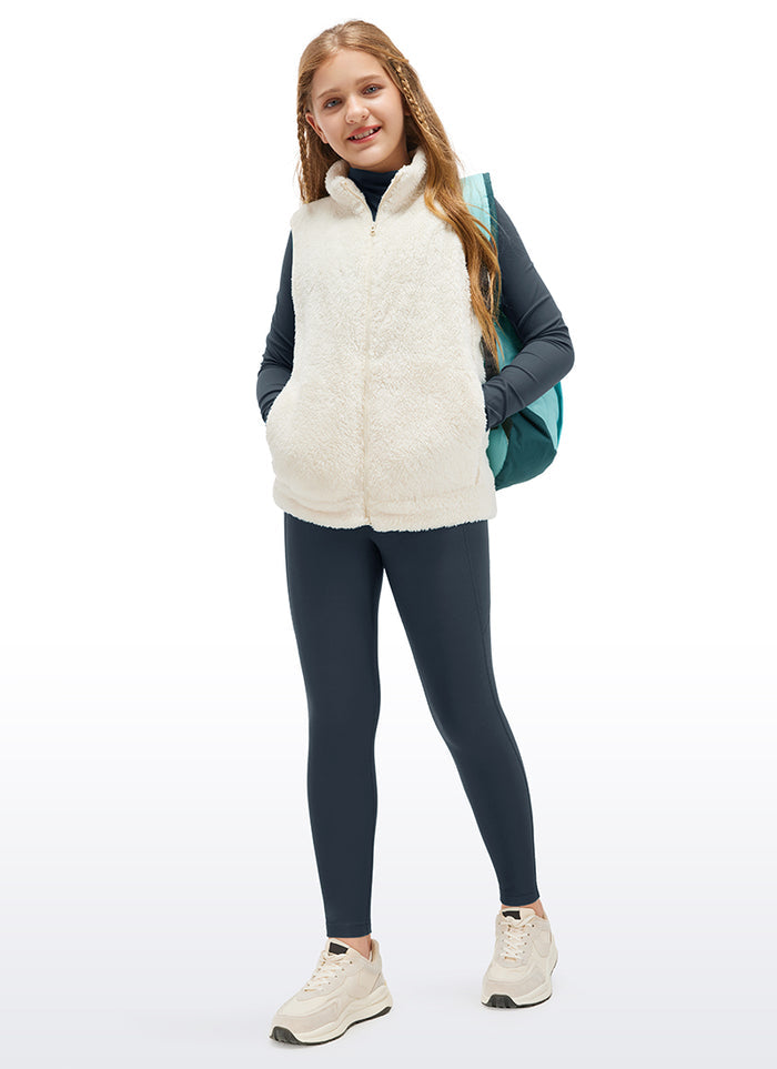CRZ YOGA Girl's High Rise Thermal Fleece Lined Soft Pocket Leggings True Navy