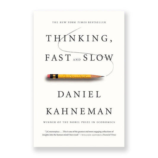 Book cover of 'Thinking, Fast and Slow' by Daniel Kahneman with a pencil on a white background