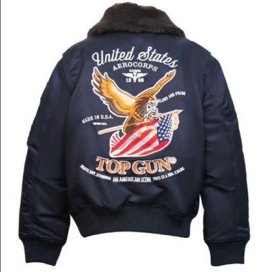 Top Gun - Kids Eagle Nylon Bomber Jacket - Black - Clique Apparel