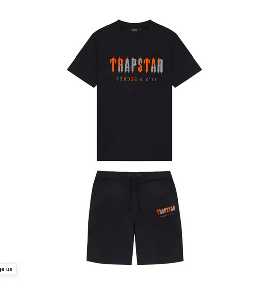 Trapstar Chenille Decoded Short Set Black/Orange