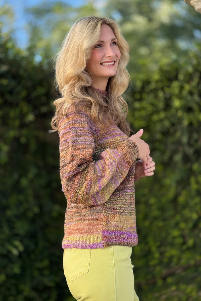 Tribal Boucle Yarn Mock Neck Puff Sleeve Sweater – Cameo