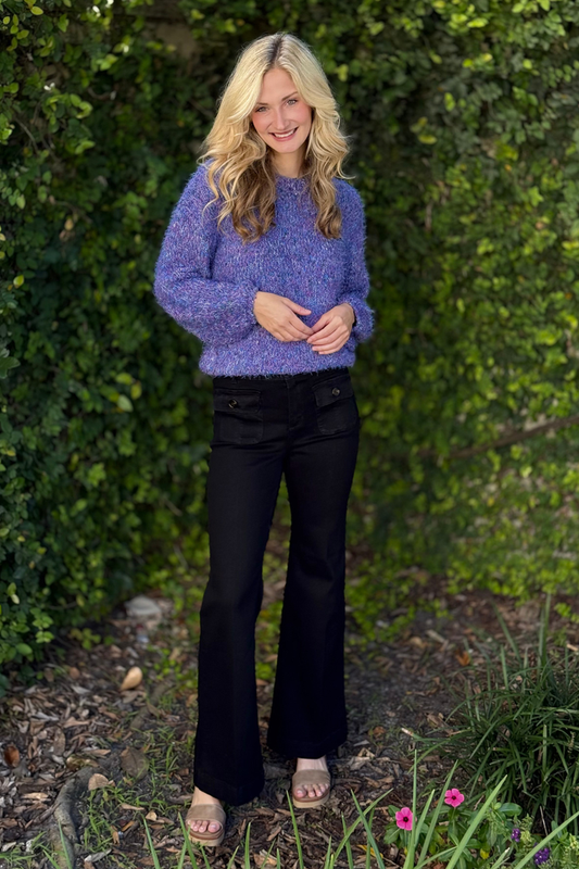 Front view of Tribal Brooke Comfort Stretch High Rise Palazzo Trousers in Just Black
