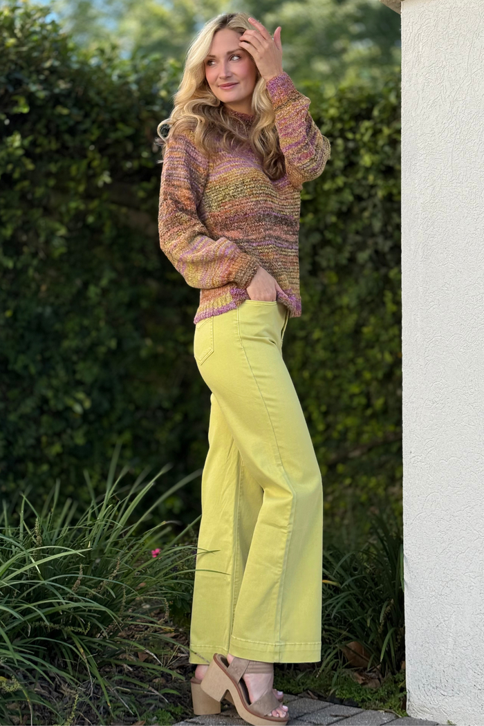 Close-up of button and fly-front design on Leek pants