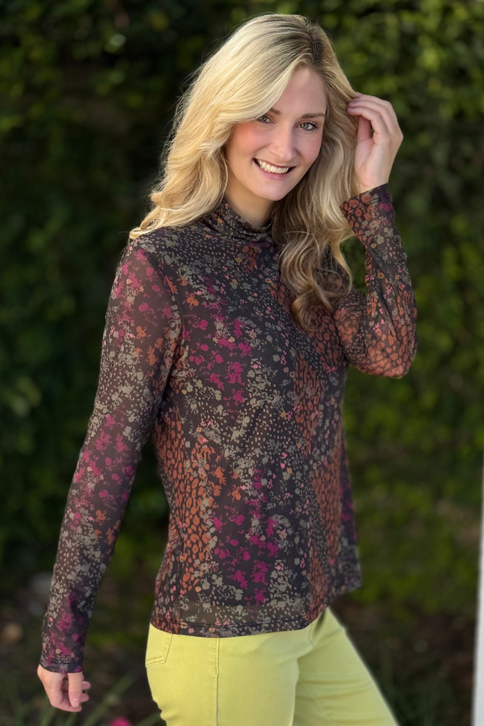 Tribal Mesh Turtleneck Top With Lining – Plumwine