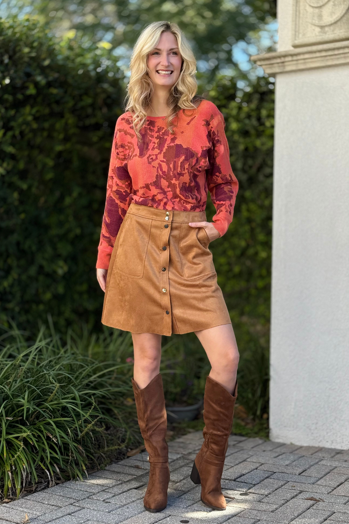 Tribal Suede A-Line Button Front Skirt – Biscotti