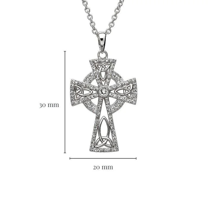 Trinity Knot Celtic Cross White Crystal Pendant