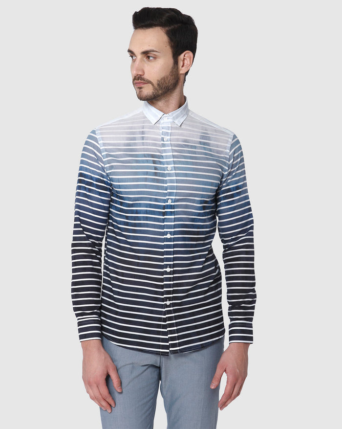 Turquoise Striped Full Sleeves Shirt