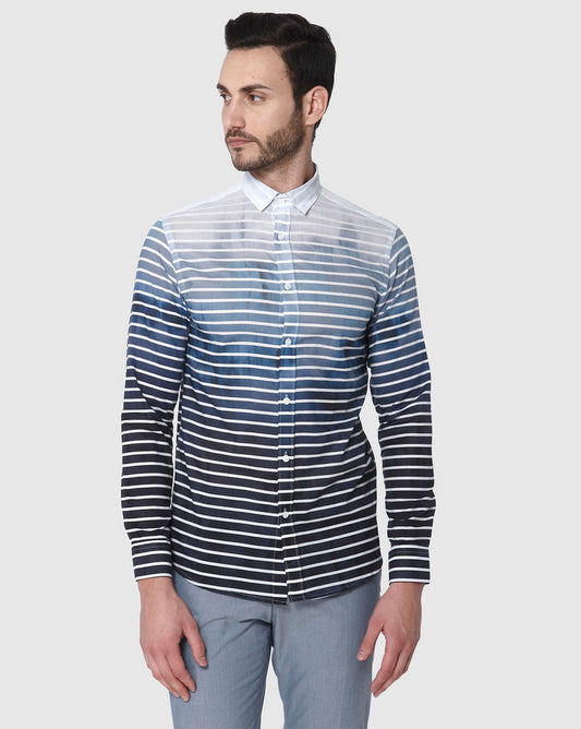 Turquoise Striped Full Sleeves Shirt