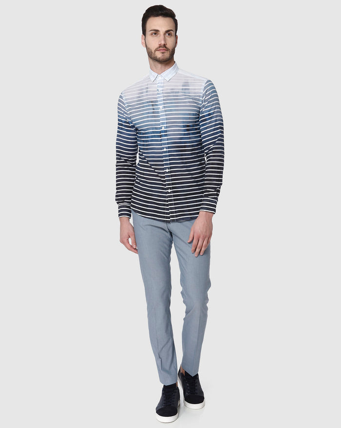 Turquoise Striped Full Sleeves Shirt