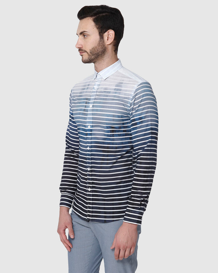 Turquoise Striped Full Sleeves Shirt