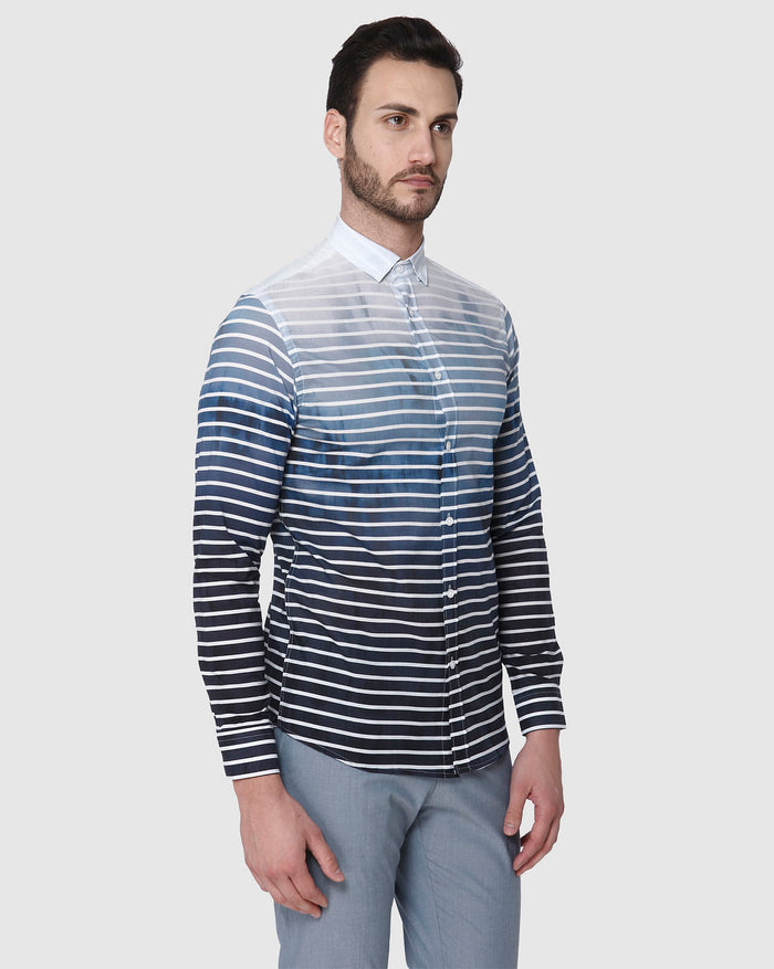 Turquoise Striped Full Sleeves Shirt