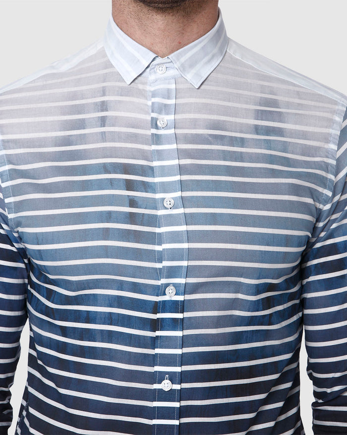 Turquoise Striped Full Sleeves Shirt