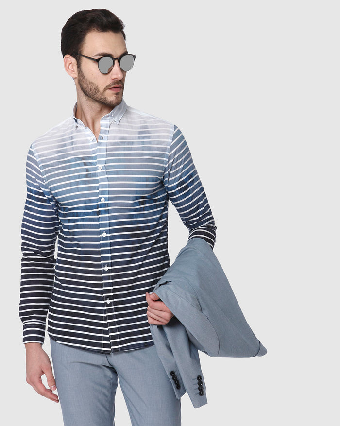 Turquoise Striped Full Sleeves Shirt