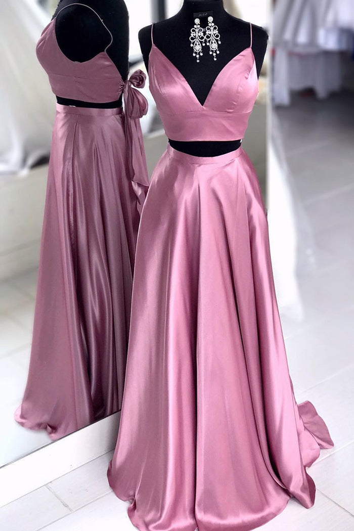 Two Piece Red Front-split Long Prom Evening Dress