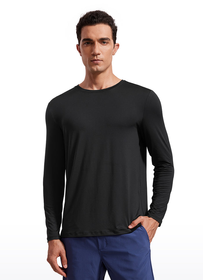 CRZ YOGA Men's Training Classic Fit Ultralight Crew Neck Long Sleeves Black