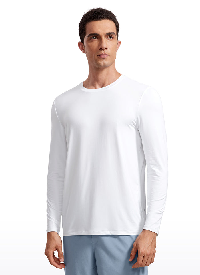 CRZ YOGA Men's Training Classic Fit Ultralight Crew Neck Long Sleeves White
